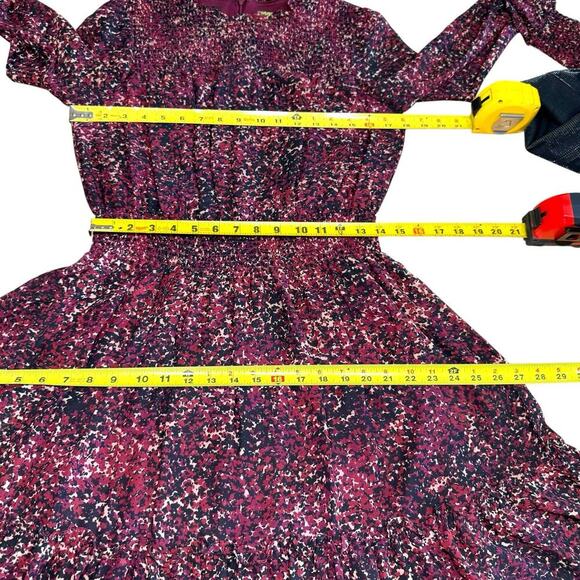 Taylor Women's Black Maroon Print L/S Chiffon Smocked Waist Dress 8 Bohemian - Picture 10 of 12